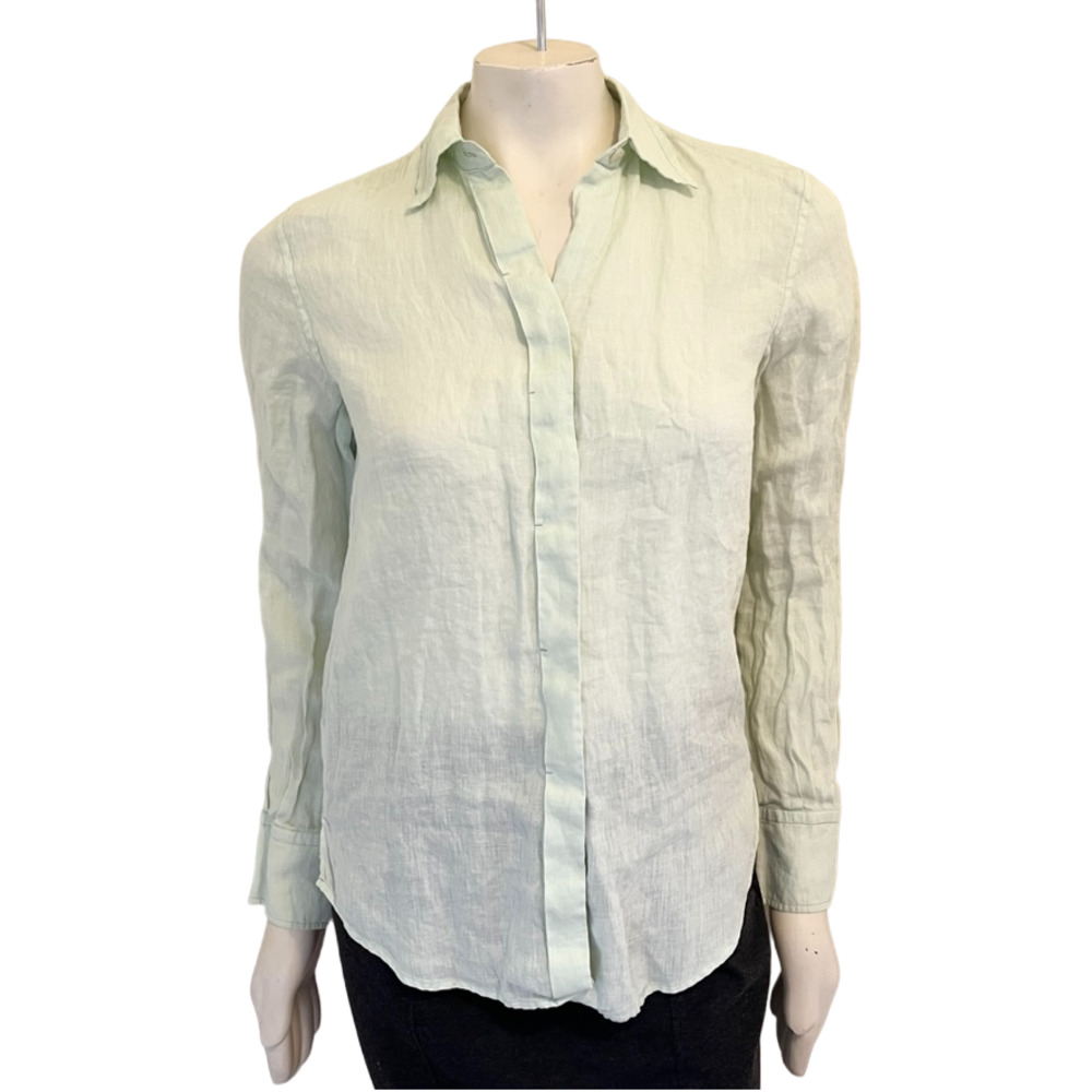 ADRIENNE VITTADINI Italian Linen Long Sleeve Button Shirt in Pale Mint SZ 4